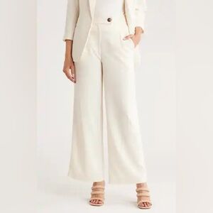 T TAHARI High Rise Wide Leg‎ Pleated Pants Size 8 ivory/beige